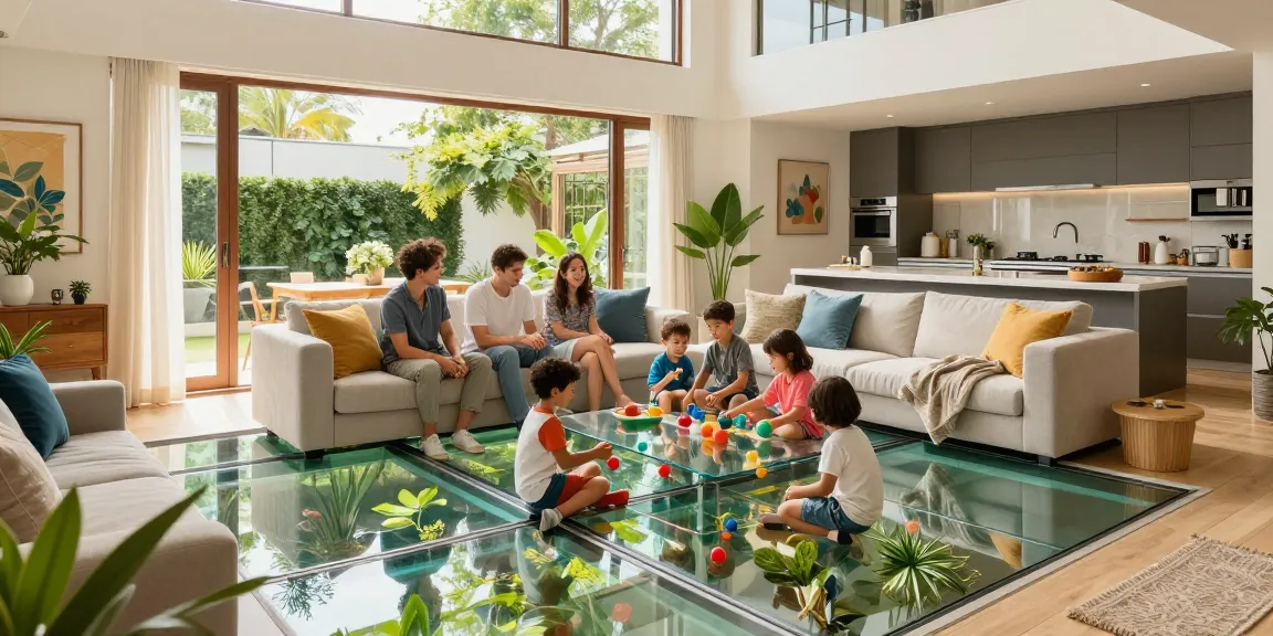Structural glazing solutions enhancing a modern living room with transparent flooring.
